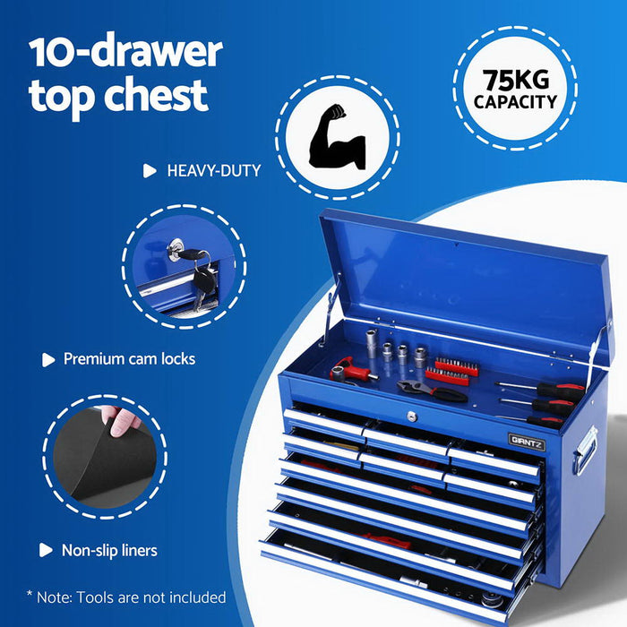 15 Drawers Tool Chest Trolley Toolbox 2-In-1 Storage Blue