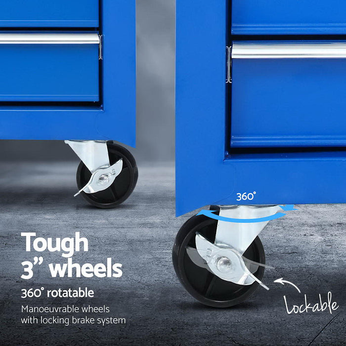 15 Drawers Tool Chest Trolley Toolbox 2-In-1 Storage Blue