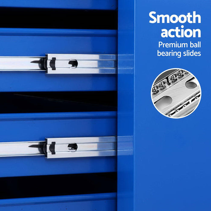 15 Drawers Tool Chest Trolley Toolbox 2-In-1 Storage Blue