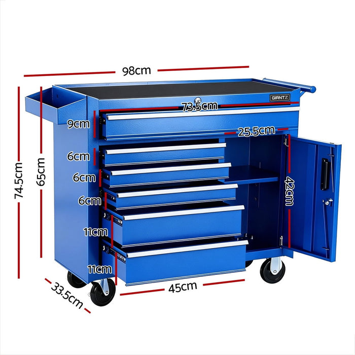 6 Drawer Tool Chest Trolley Cabinet Cart Toolbox Storage Organiser Wheels