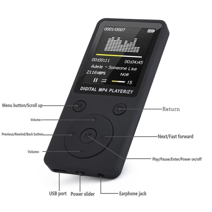 Portable Mp4 Music Player With Fm Radio & Recording Black