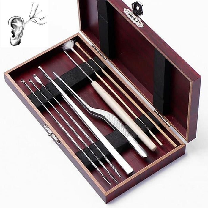 8 Piece Wooden Ear Pick Set