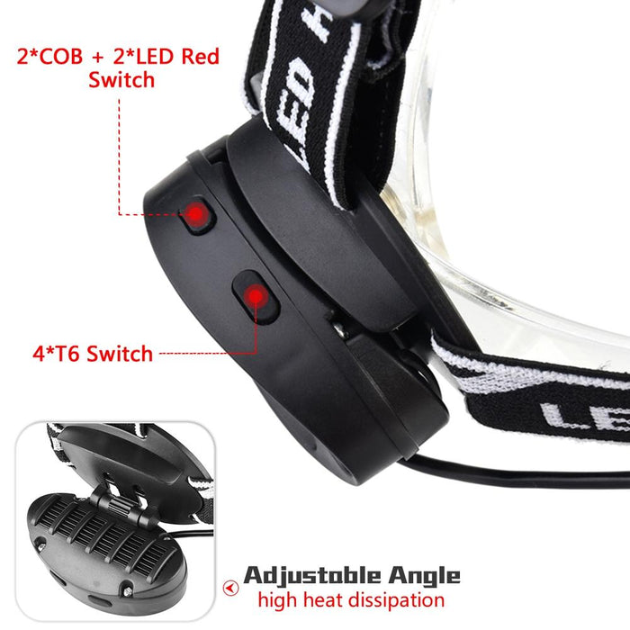 30000 Lm 4X Xml-T6 + 2X Cob + 2X Red Led Headlamp