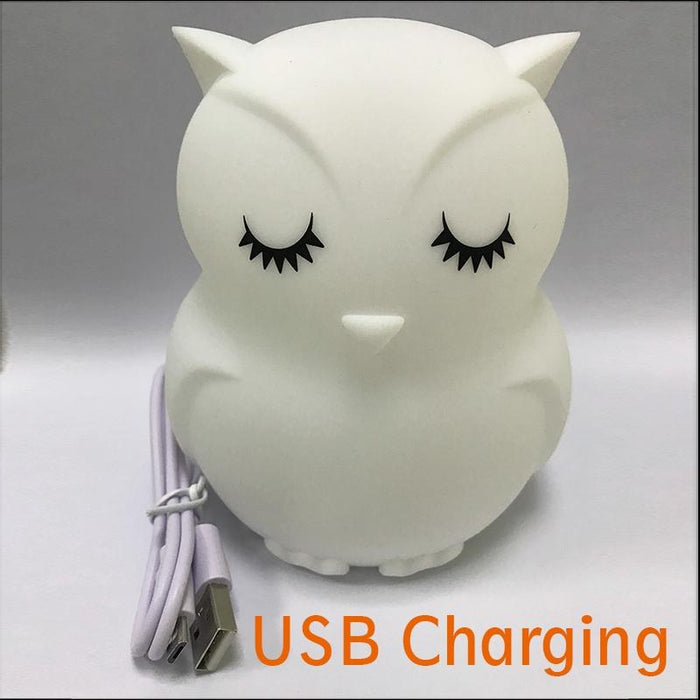 Colourful Owl Cartoon Led Night Light Usb Charging Creative Silicone Toy Lamp For Kids' Bedroom Decor