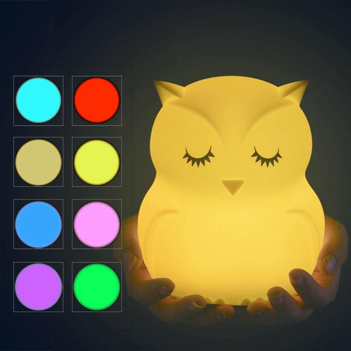 Colourful Owl Cartoon Led Night Light Usb Charging Creative Silicone Toy Lamp For Kids' Bedroom Decor
