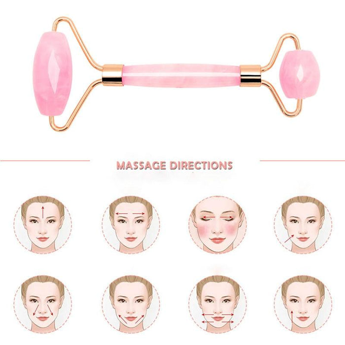 Rose Quartz Jade Stone Massage Roller Anti Cellulite & Wrinkle Tool Pink