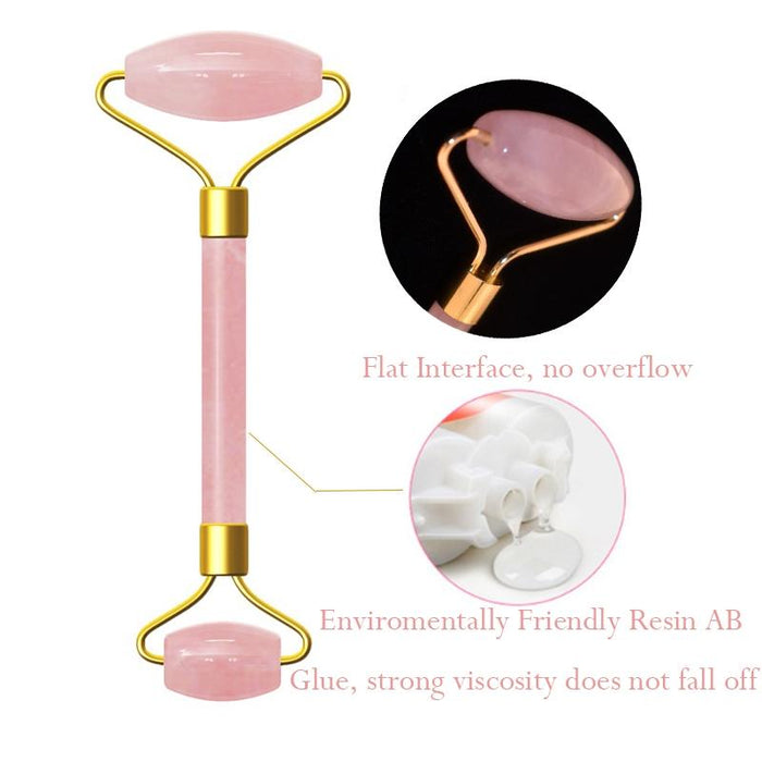 Rose Quartz Jade Stone Massage Roller Anti Cellulite & Wrinkle Tool Pink