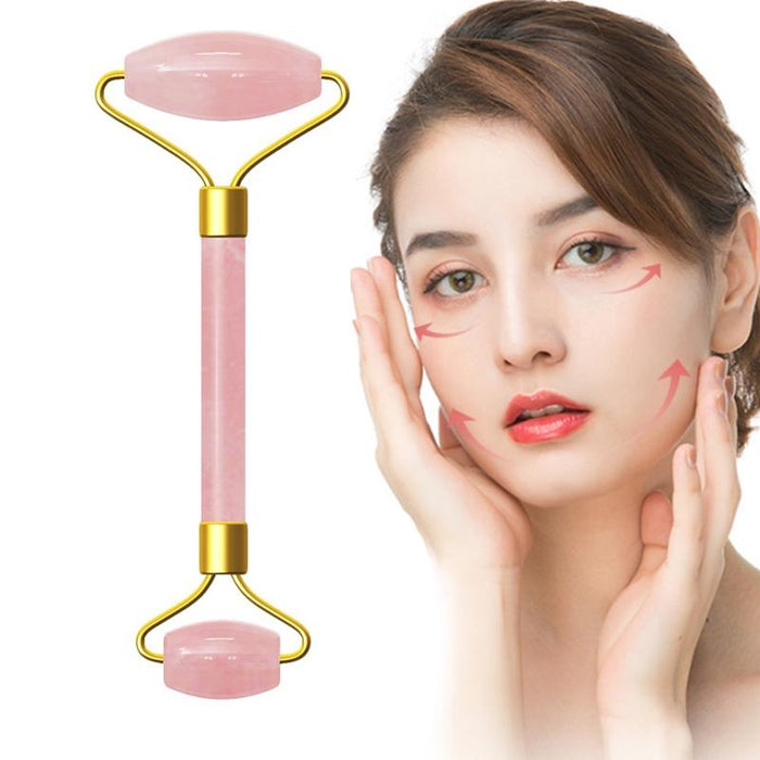 Rose Quartz Jade Stone Massage Roller Anti Cellulite & Wrinkle Tool Pink