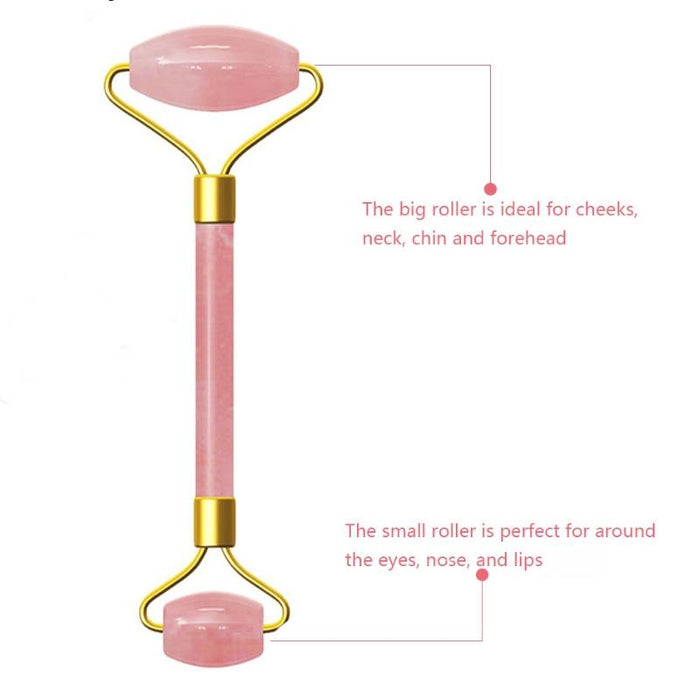 Rose Quartz Jade Stone Massage Roller Anti Cellulite & Wrinkle Tool Pink