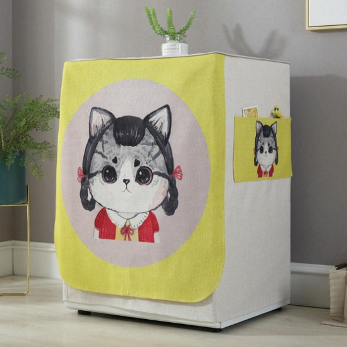 Cartoon Cotton And Linen Drum Roller Washing Machine Dust Cover - Size 83X60X60Cm