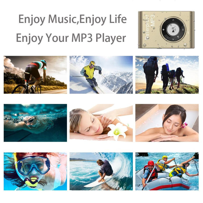 Waterproof Mp3 Player For Swimming & Diving 8Gb Memory Fm Radio Clip & Earphones