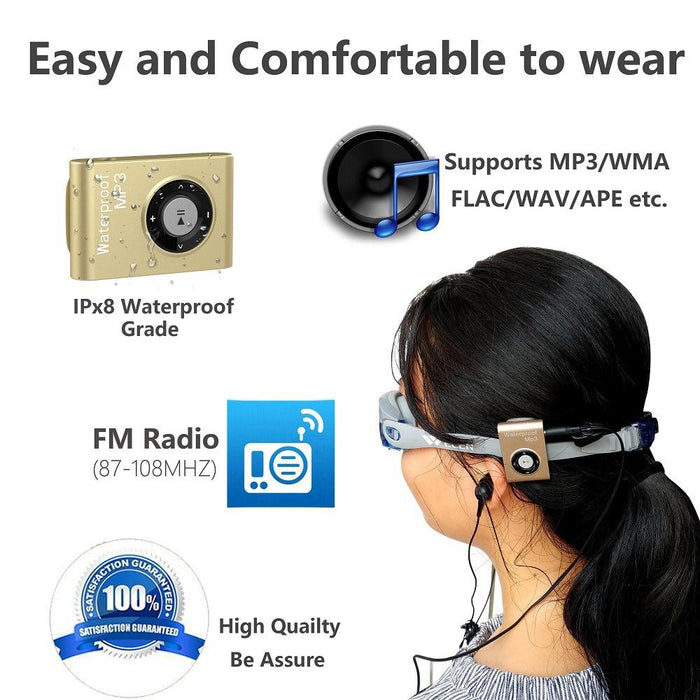 Waterproof Mp3 Player For Swimming & Diving 8Gb Memory Fm Radio Clip & Earphones