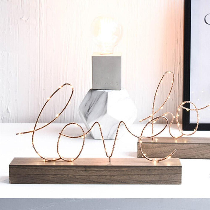 Minimalist Led Night Light For Bedroom Decor Wrought Iron & Wood Design Perfect Gift