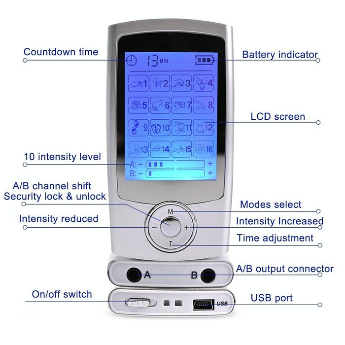 16-Mode Electronic Pulse Massager For Pain Relief