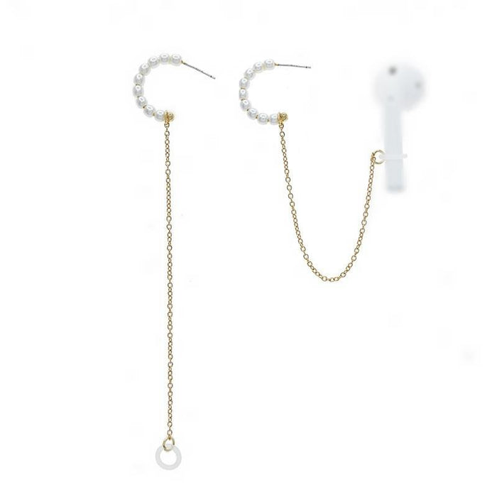 3 Pcs Universal Bluetooth Headset Anti-Lost C Type Pearl 925 Silver Needle Earring Ear Chain