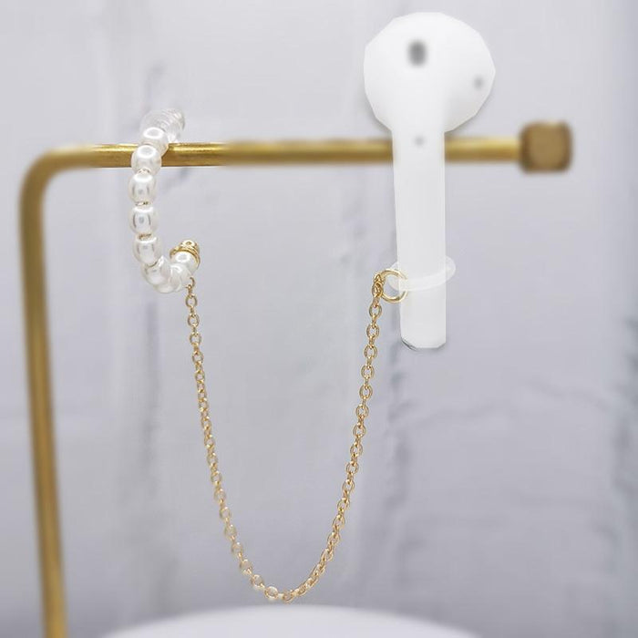 3 Pcs Universal Bluetooth Headset Anti-Lost C Type Pearl 925 Silver Needle Earring Ear Chain