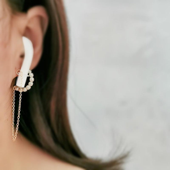 3 Pcs Universal Bluetooth Headset Anti-Lost C Type Pearl 925 Silver Needle Earring Ear Chain