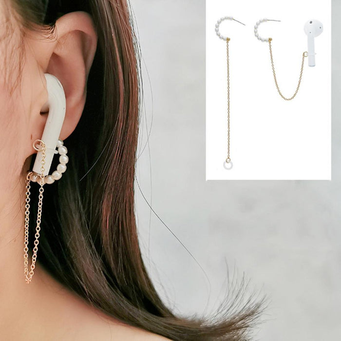 3 Pcs Universal Bluetooth Headset Anti-Lost C Type Pearl 925 Silver Needle Earring Ear Chain