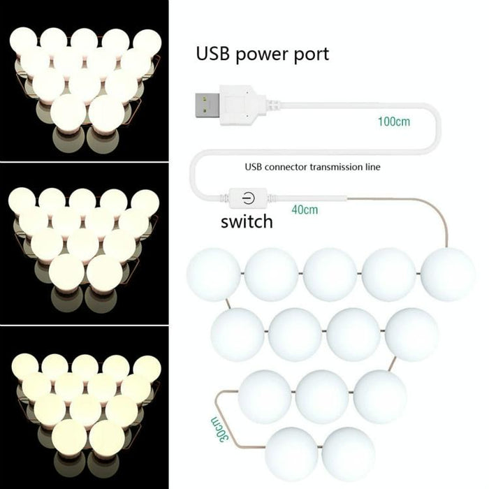 Dimmable Usb Touch Makeup Mirror Light 2 Leds