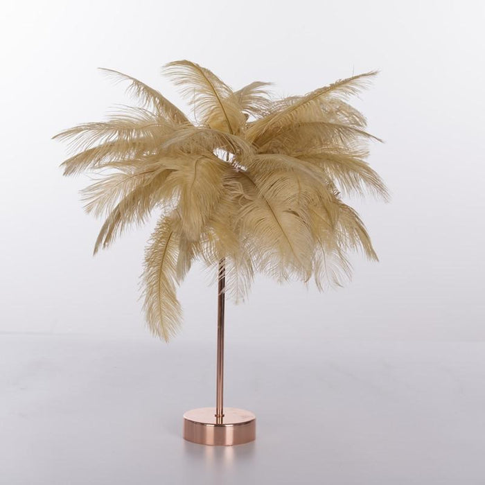 Feather Table Lamp With Led Night Light Wrought Iron & Copper Wire