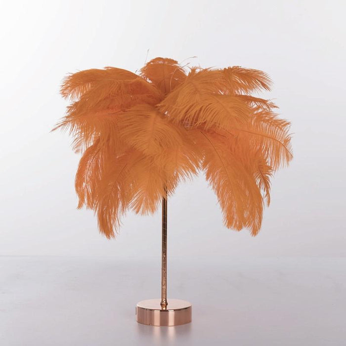 Feather Table Lamp With Led Night Light Wrought Iron & Copper Wire