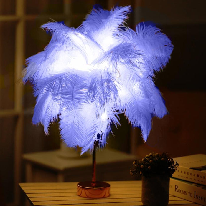 Feather Table Lamp With Led Night Light Wrought Iron & Copper Wire
