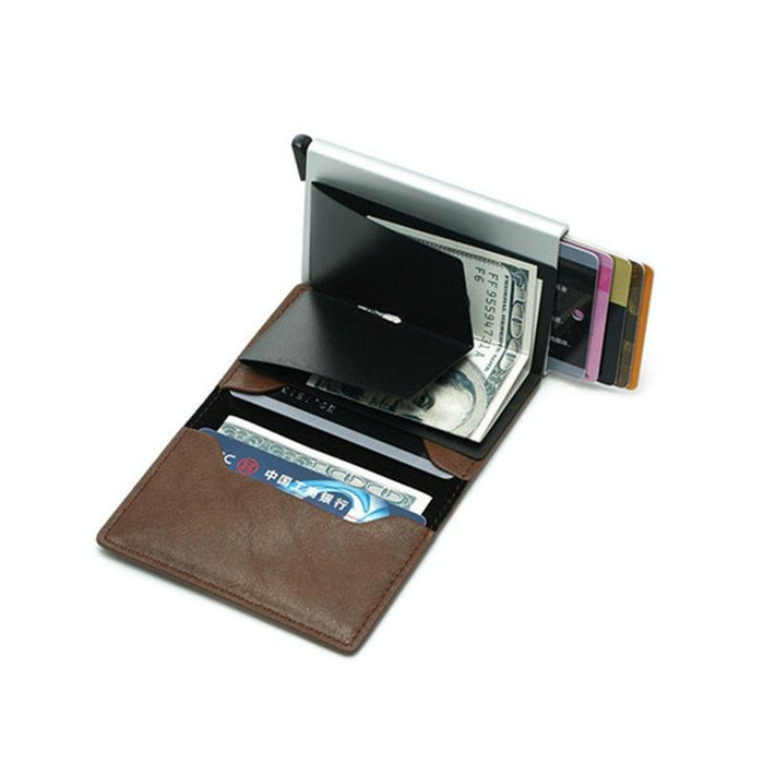 Anti Magnetic Rfid Leather Metal Wallet Universal Fit Black