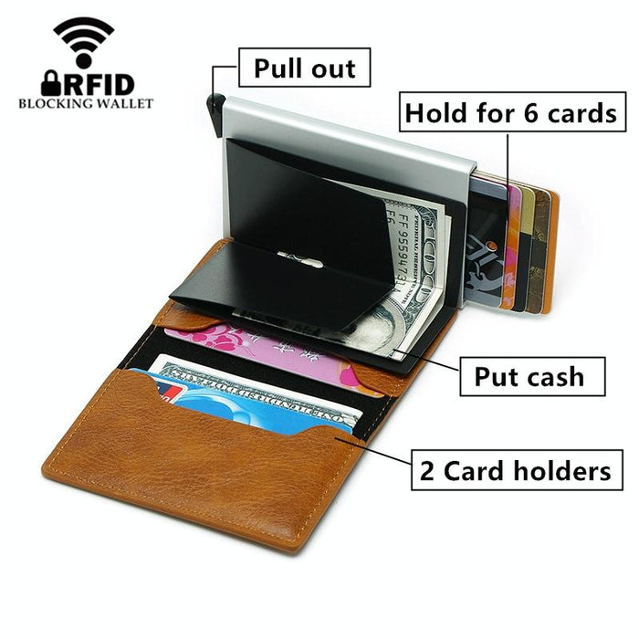 Anti Magnetic Rfid Leather Metal Wallet Universal Fit Black