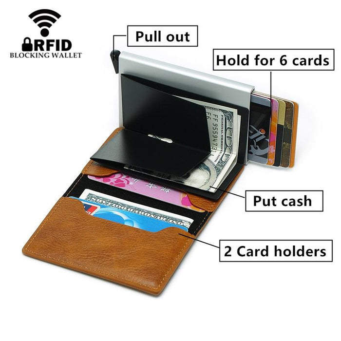 Anti Magnetic Rfid Leather Metal Wallet Universal Fit Black