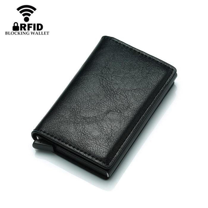Anti Magnetic Rfid Leather Metal Wallet Universal Fit Black