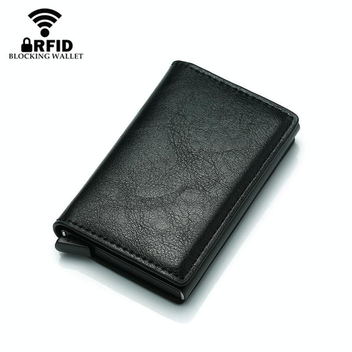 Anti Magnetic Rfid Leather Metal Wallet Universal Fit Black