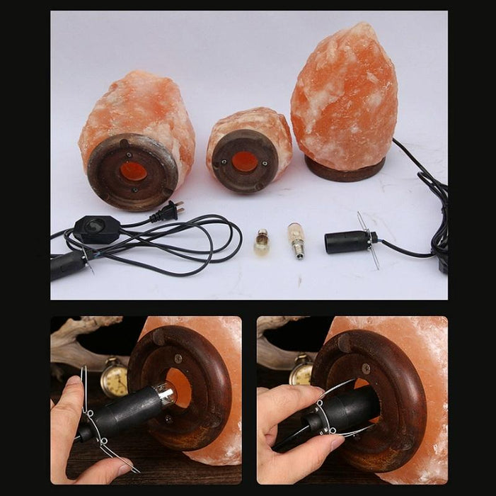 Usb Himalayan Salt Desk Lamp With Wood Base & Colourful Light 2-3Kg