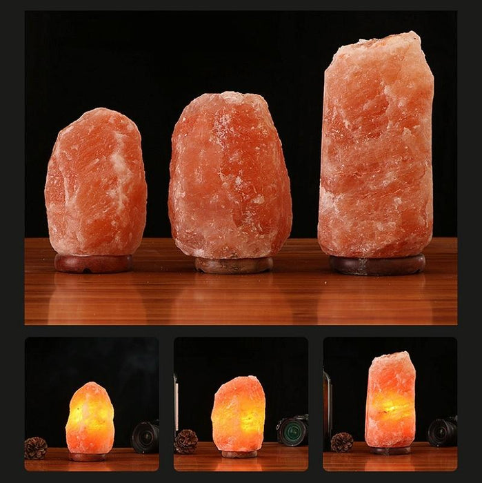 Usb Himalayan Salt Desk Lamp With Wood Base & Colourful Light 2-3Kg