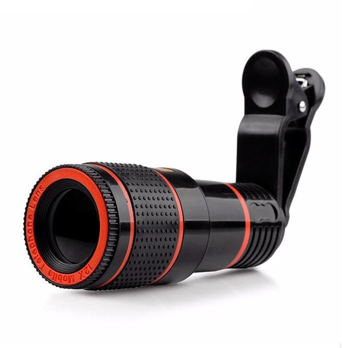 12X Telephoto Telescope Camera Zoom Mobile Phone External Lens Black