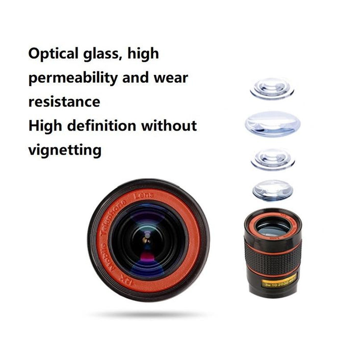 12X Telephoto Telescope Camera Zoom Mobile Phone External Lens Black