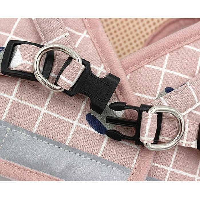 Reflective Breathable Pet Vest Leash Size S Gray Grid
