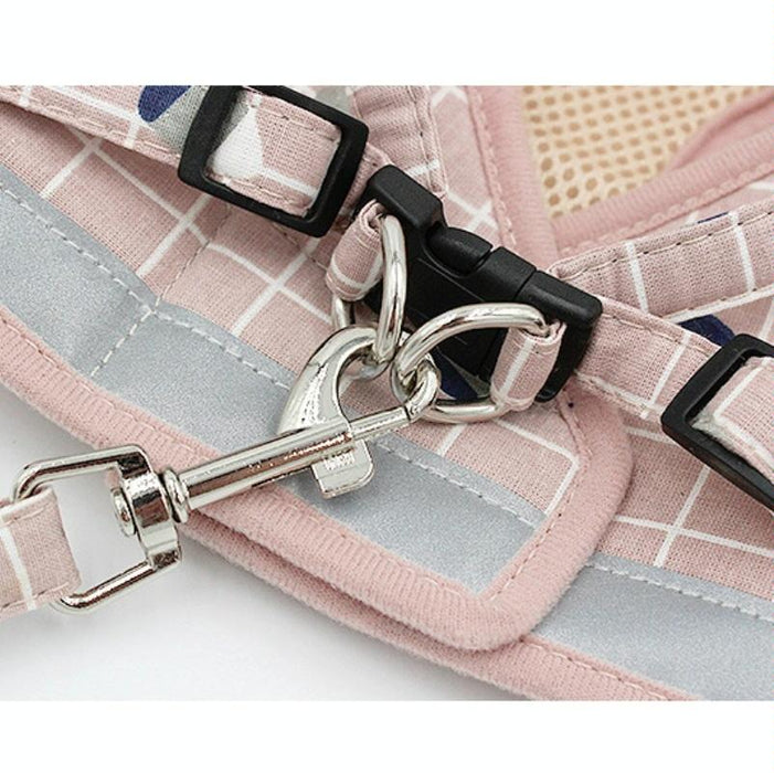 Reflective Breathable Pet Vest Leash Size S Gray Grid