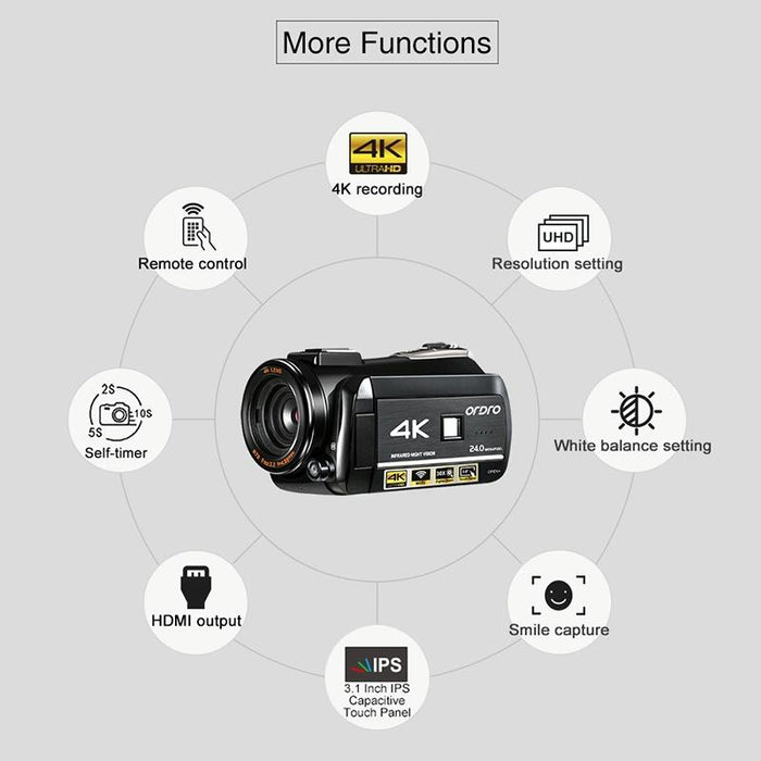 3.1 Inch 4K Full Hd Camcorder With Wifi Night Vision & Mic