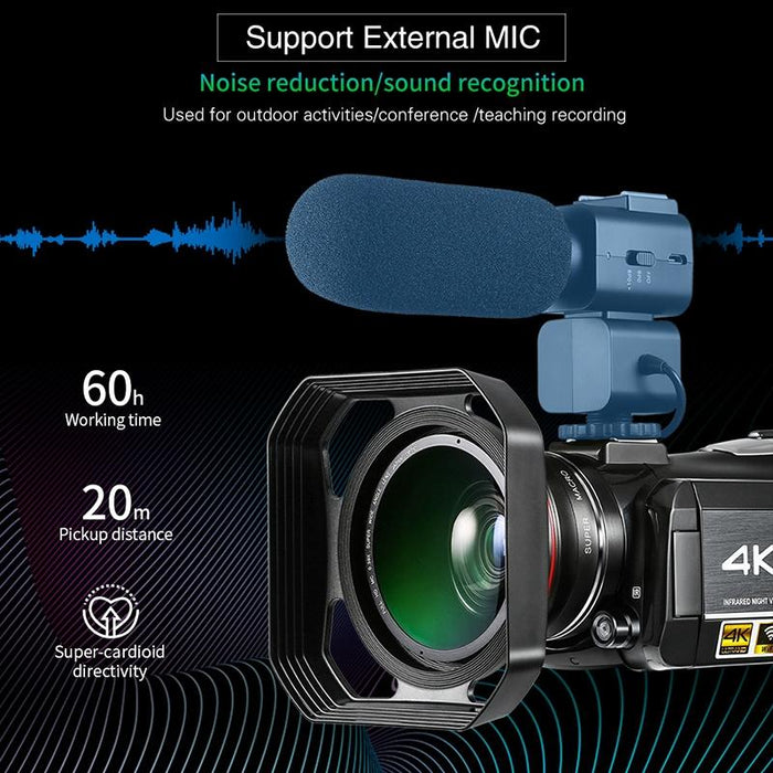 3.1 Inch 4K Full Hd Camcorder With Wifi Night Vision & Mic