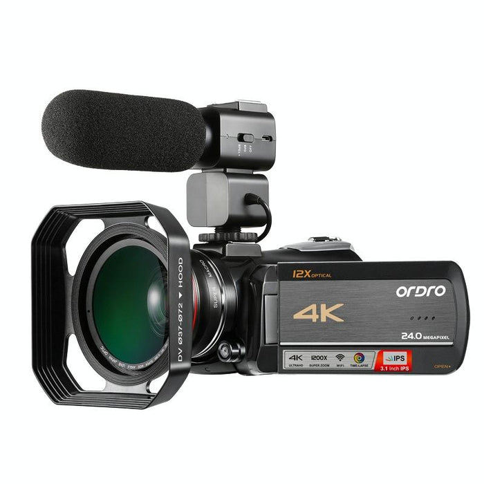 4K Night Vision Wifi Camcorder With 12X Zoom  &  Mic