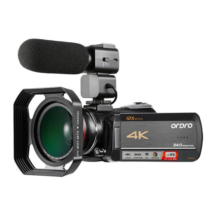 4K Night Vision Wifi Camcorder With 12X Zoom & Mic