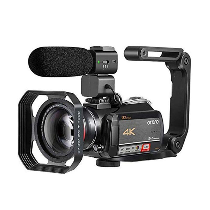 4K Night Vision Wifi Camcorder With 12X Zoom & Mic & Stand