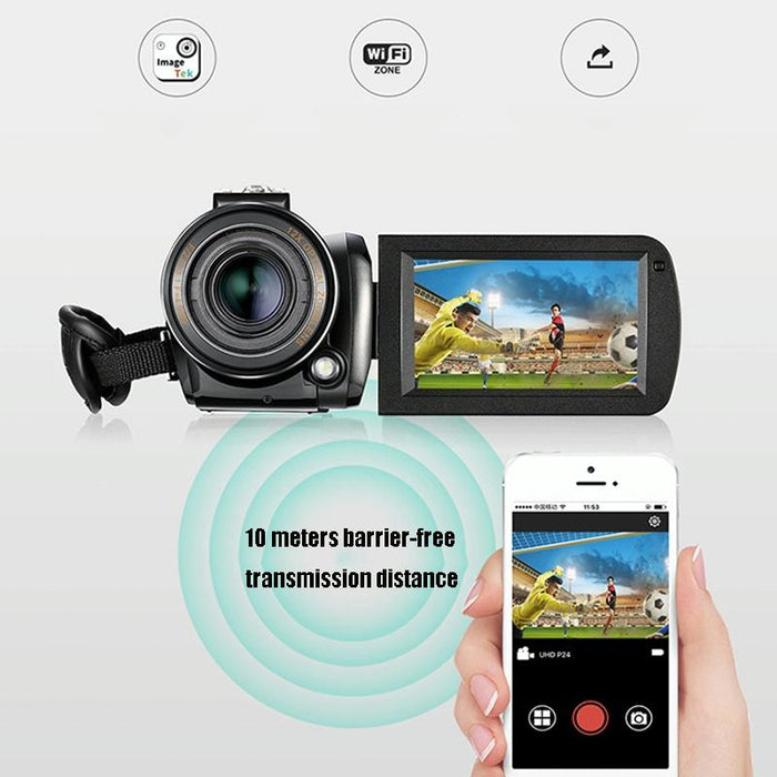 4K Night Vision Wifi Camcorder With 12X Zoom  &  Mic  &  Stand