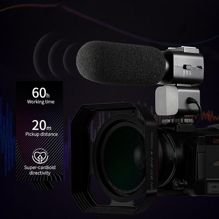 4K Night Vision Wifi Camcorder With 12X Zoom Mic & Light