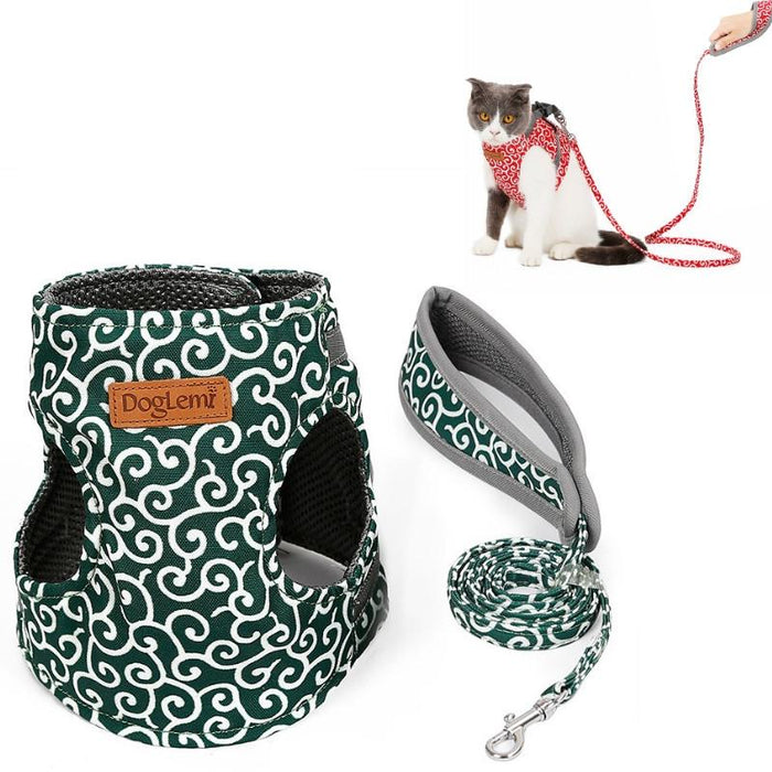 Pet Chest Harness Vest For Cat Walking Size S Green