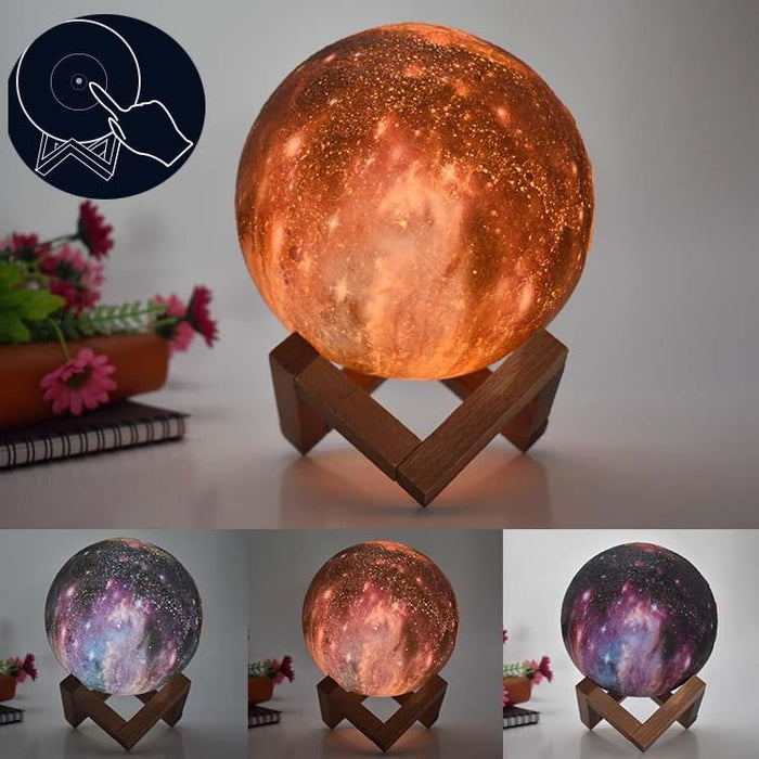 15Cm Moon Lamp 3-Colour Led Night Light For Kids Pat Control Starry Sky Design