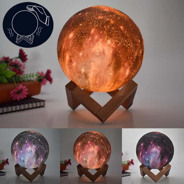 15Cm Moon Lamp 3-Colour Led Night Light For Kids Pat Control Starry Sky Design
