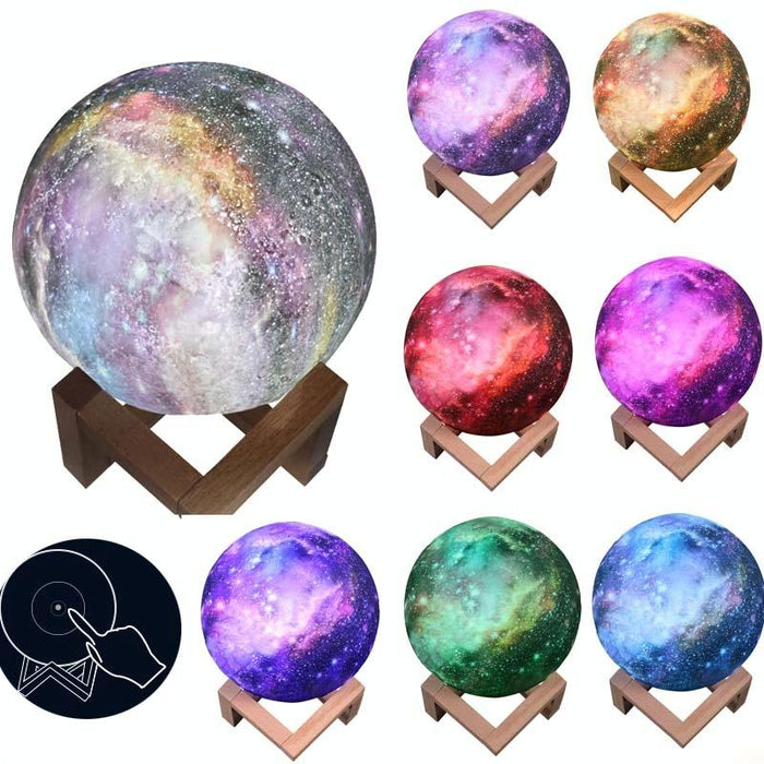 15Cm Moon Lamp 3-Colour Led Night Light For Kids Pat Control Starry Sky Design