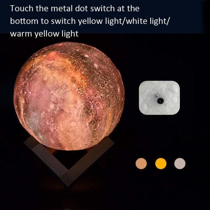 15Cm Moon Lamp 3-Colour Led Night Light For Kids Pat Control Starry Sky Design