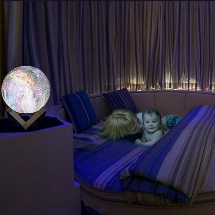 15Cm Moon Lamp 3-Colour Led Night Light For Kids Pat Control Starry Sky Design